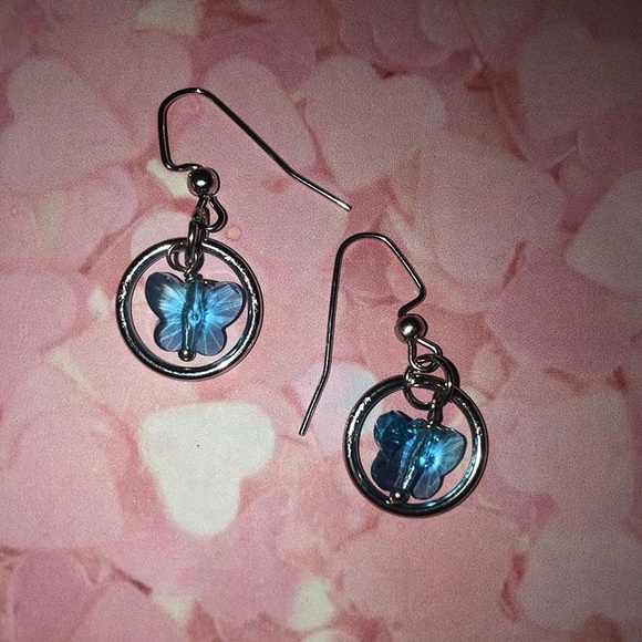 Handmade Jewelry - Handmade Baby Blue and Silver Butterfly Earrings